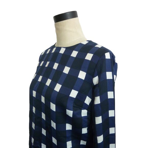 Banana Republic Blue Checkered Plaid Blouse XS Petite Bow Sleeves Top - Picture 4 of 6